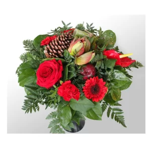 135 00 gorgeous christmas bouquet with red flowers and pine cones 540x